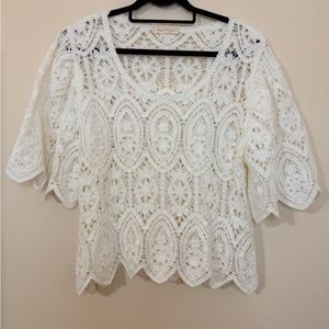 Solitaire White Crochet Blouse with Scalloped Detail